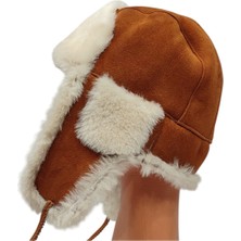 Zemheriden Hakiki Deri Kürklü Premium Ushanka Taba