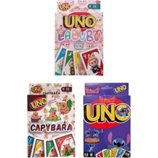 Oyunsal Capybara Uno + Stitch Uno + Labubu Uno Oyun Kartları 3'lü Set