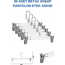 Manken İstanbul 20 Adet Lamine Beyaz Ahşap Mandallı Pantolon Askısı Etek Askısı
