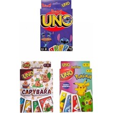 Oyunsal Capybara Uno + Pokemon Uno + Stitch Uno Oyun Kartları 3'lü Set