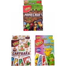 Oyunsal Capybara Uno + Pokemon Uno + Minecraft Uno Oyun Kartları 3'lü Set