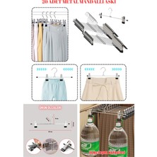 Manken İstanbul 20 Adet Paslanmaz 40 cm Hareketli Mandallı Metal Etek Askısı Pantolon Askısı Gardırop Askısı