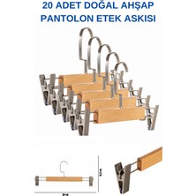 Manken İstanbul 20 Adet Lamine Doğal Ahşap Mandallı Pantolon Askısı Etek Askısı