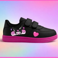 Lias Design Bant Kromilicimi Baskılı Siyah Pembe Taban Bantlı Çocuk Spor Ayakkabı Sneaker