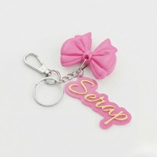 Atatuğ Hediyelik Kişiye Özel Isimli Pembe Fiyonklu Anahtarlık - Coquette Trend Çanta Süsü ve Araba Anahtarlığı