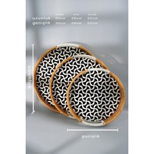 Vetrin 3'lü Dikdörtgen Siyah Beyaz Desenli Hasır Tepsi Takımı