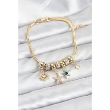 Zemira Home Pirinç Gold Renk Deniz Tema Charmlı Kadın Bileklik