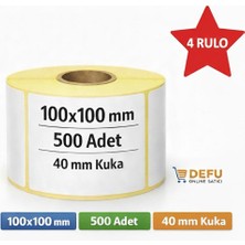 Defu 100X100 mm Termal Barkod , Koli , Kargo Etiketi 4 Rulo , 500 Lü Sarım, 40MM Kuka