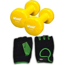 PremiumPort 3kg Sarı Dumbell Çift Seti ve Yeşil Ağırlık Eldiveni Paket