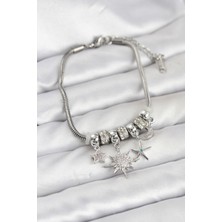 Zemira Home Pirinç Gümüş Renk Güneş Tema Charmlı Kadın Bileklik