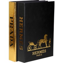 2'li Siyah Gold Prada-Hermes Dekoratif Kitap Kutu