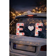 Bioren Gelin Arabası Süsü E Harfi – Papatyalı LED Harf Süsü (Kırmızı & Beyaz Işıklı)