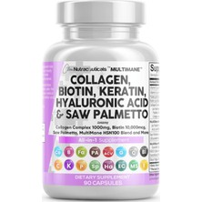 Clean Nutraceuticals Collagen 90 Capsul 1000MG Biotin 10000MCG Keratin Saw Palmetto Hyaluronic Acid - Nails Vitamins  Dht Blocker With Vitamin E Folic Acid Pumpkin Seed Msm.