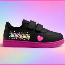 Lias Design Parti Labulibu Baskılı Siyah Pembe Taban Bantlı Çocuk Spor Ayakkabı Sneaker