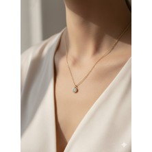 Zirkon Taşlı Minimal Yuvarlak Figürlü Pirinç Kaplama Kolye