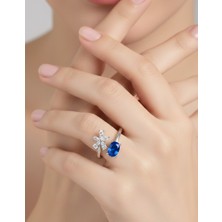 925 Ayar Gümüş Mavi Damla Tasarım Free Sıze Kadın Yüzük Y208