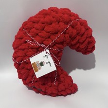 Ayona El Örgüsü Kırmızı Puffy Ay Yastık - Ultra Yumuşak Hediyelik Dekoratif Yastık 34X25 cm
