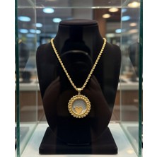 Jade'm Gold Çelik Altın Kaplama Kalpli Fanüslü Kolye