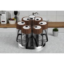 Arow Ellery 7 Parça Döner Standlı Cam Bambu Baharatlık