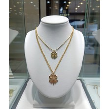 Jade'm Gold Paslanmaz Çelik Dört Yapraklı ikili Şık Kolye