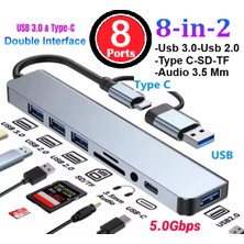 Anktek 8 Port USB / Type C Çevirici Çoklayıcı Hub USB 2.0 ve 3.0, Type C, Tf ve Sd Kart,  Audio 3.5