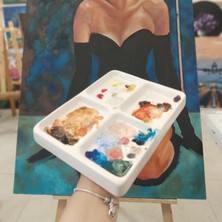 Resim Fırça Paleti_ 4 Geniş Hazne Seramik Palet 21x16x2,5 (Cm)