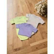 Yarım Kol Üçlü Bebek Çıtçıtlı Body - RYZEB006 - Lila - 0 - 3 Ay Lila