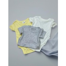 Yarım Kol Üçlü Bebek Çıtçıtlı Body - RYZEB006 - Gri - 0 - 3 Ay Gri