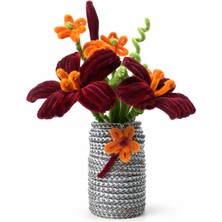 Akın Hediyelik Dekoratif Şönil Yapay Çiçek – Bordo & Turuncu El Yapımı Tasarım