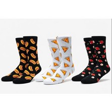 The Secret Desire 3’lü Desenli Unisex Çorap Seti Pizza Hot Dog Çilek Desenli Soket Çorap 36-40 Numara ile Uyumludur