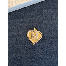 Aida Jewelss 14 Ayar Altın Harfli Kolye Ucu Kalp Modeli M Harfi Altın Kolye Ucu