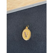Aida Jewelss 14 Ayar Altın Harfli Kolye Ucu Klasik Model V Harfi Altın Kolye Ucu