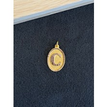 Aida Jewelss 14 Ayar Altın Harfli Kolye Ucu Klasik Model C Harfi Altın Kolye Ucu