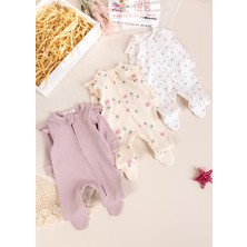 Babymod Gül Kurusu Renkli 100% Pamuk Kız Bebek Tulum Üçlü Set Esneyebilir Özellikli