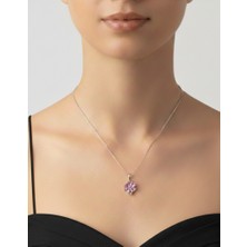 925 Ayar Gümüş Pembe Yonca Şans Tasarım Kadın Kolye