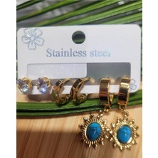 Monalisa Home  Çoklu Lüks Figürlü Gösterişli 6 Lı  Kararmaz  Çelik Küpe