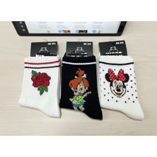 The Secret Desire 3’lü Desenli Unisex Soket Çorap Seti Gül ve  Figürlü Baskılı Çorap 36-40