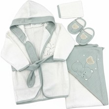 Butik Unisex Model %100 Pamuklu Havlu Bornoz Seti 4 Parça 0-24 Ay Kutulu