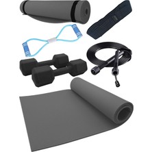 PremiumPort 6 Parça Pilates ve Fitness Seti: Minder, Squat Band, Dambıl, Atlama Ipi, Göğüs Lastiği