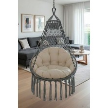 Wood Shut Tek Kişilik Makrome El Örgüsü Salıncak Minderli Ve Askı Demirli (Açık Gri) Mis38006grima