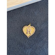 Aida Jewelss 14 Ayar Altın Harfli Kolye Ucu Kalp Modeli R Harfi Altın Kolye Ucu