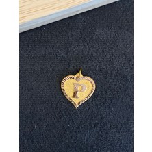 Aida Jewelss 14 Ayar Altın Harfli Kolye Ucu Kalp Modeli P Harfi Altın Kolye Ucu