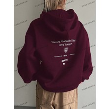 LAYORA Y2K Trend Sezon Bay Unisex Retro Sweatshırt Kapşonlu Kod 1853 Bordo