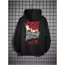 LAYORA Oversize Unisex Fight Club Baskılı 2 Iplik Şardonlu Sweatshirt Hoodie
