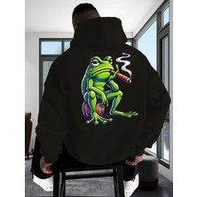 LAYORA Erkek Casual Kapüşonlu Sweatshirt ile Kurbağa Grafik Baskı