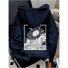 LAYORA Çiçek Baskılı Düşen Omuzlu Kapüşonlu Bol Kesim 3iplik Sweatshirt