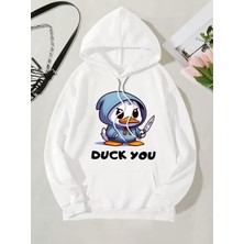 LAYORA Karikatür Kediler Baskılı Kanguru Cep Kapüşonlu Sweatshirt,