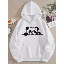 LAYORA Kadınlar Için Casual Kapüşonlu Sweatshirt ile Geometrik Panda Baskısı,