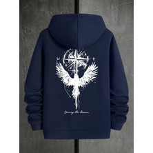 LAYORA Erkekler Için Kapüşonlu Uzun Kollu Pusula Yıldızı ve Kanat Baskılı