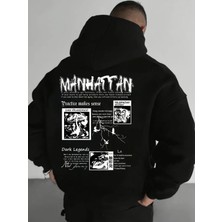 LAYORA Manhattan Baskılı Oversize Kapüşonlu Sweatshirt – Unisex Streetwear Hoodie